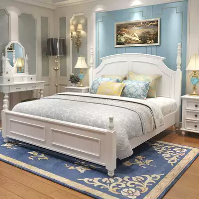 American full wood bed double bed 1 51 8 meters Korean bed modern white bed real leather bed master bedroom wedding bed high box