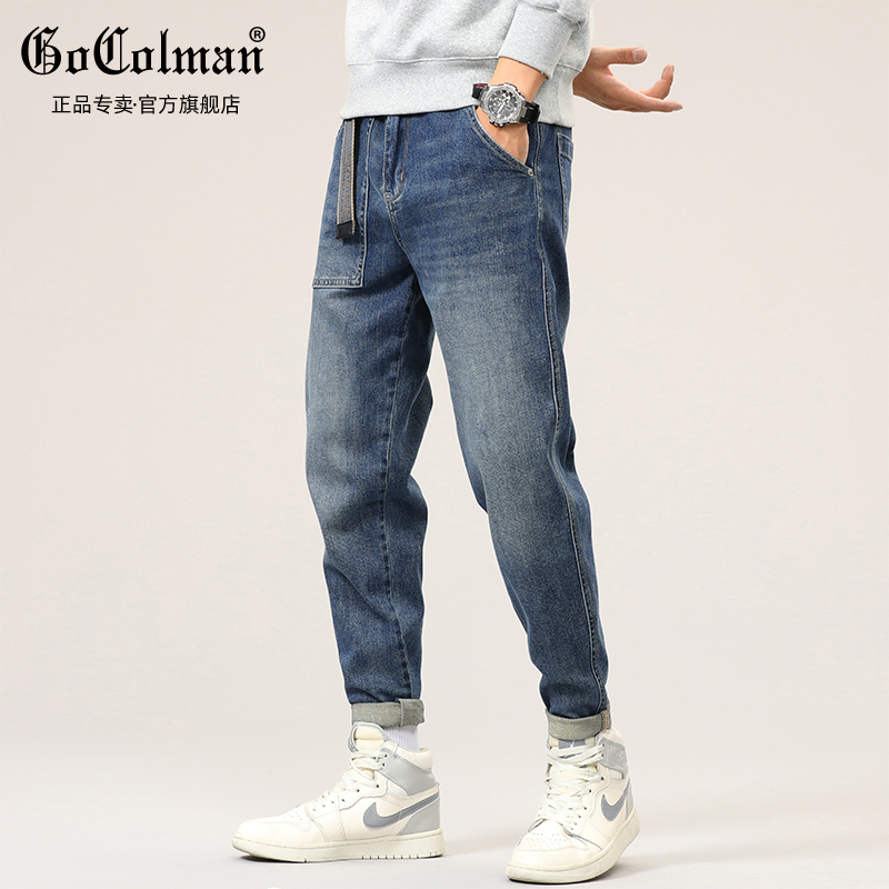 GoColman spring and autumn jeans men's loose straight-leg trend all-match tide brand casual tooling harem pants tide