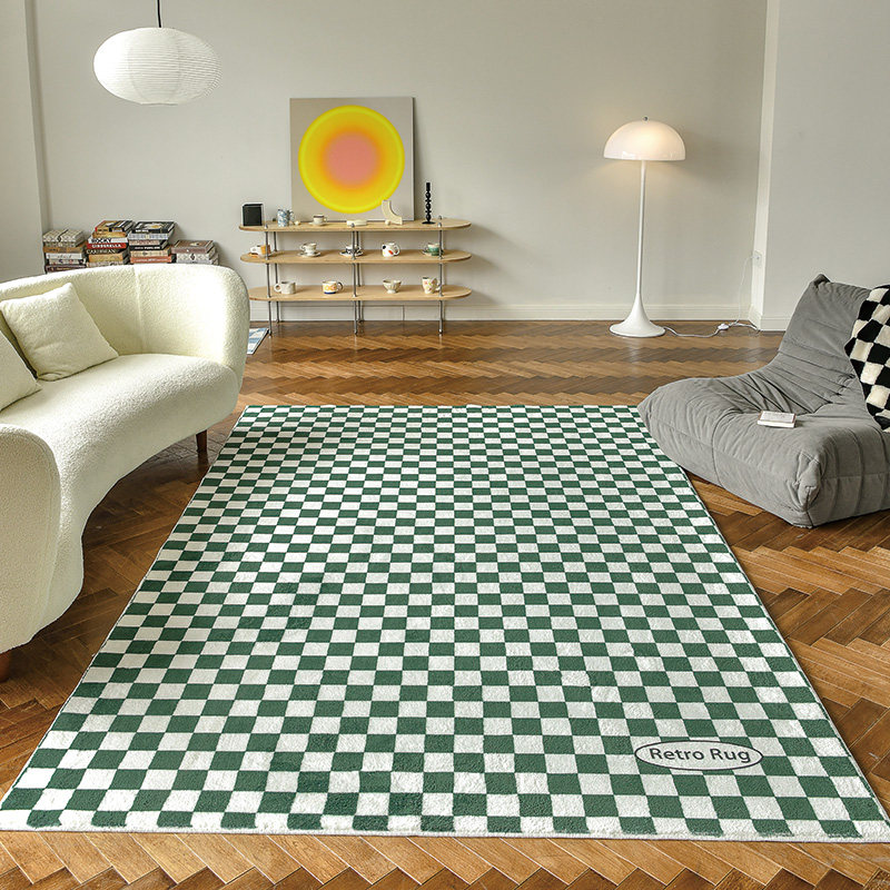 (Bruroman Rhymes) Creative retro Chessboard Lattice Living-room Carpet Day Style Trend Bedroom Bedside Blanket Mat
