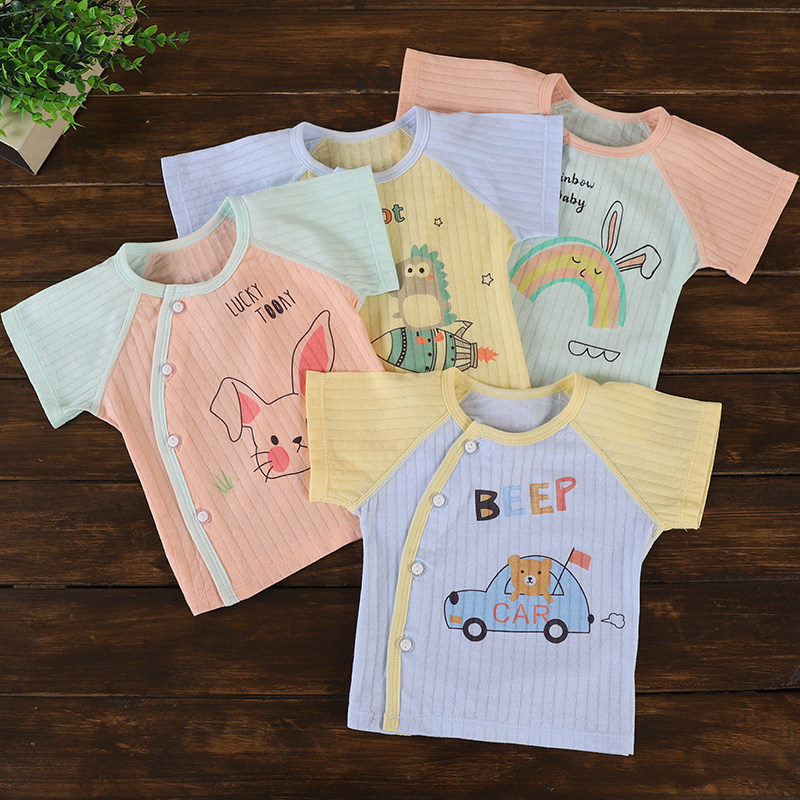Newborn pure cotton summer thin section short-sleeved men's and women's baby cool breathable T-shirt newborn baby partial button top