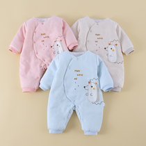 Small baby autumn and winter style clip cotton warm one-piece clothes 0-1 year old newborn baby by buckle long sleeve khab jacket and belly