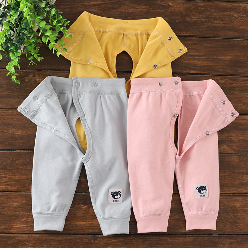 Newborn baby spring and autumn cotton open file pants belly protection December men and women baby close-fitting bottoming single-layer sanitary pants sanitary pants