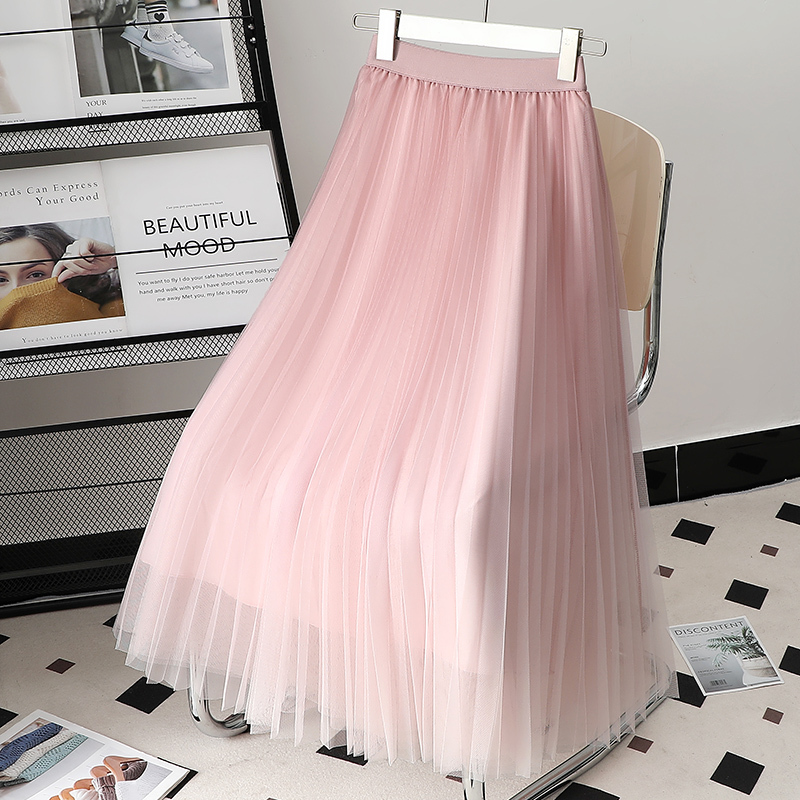 Fairy Skirt New Gradient Color Gauze Skirt for Women 2026 Large Flared Mid-Length Spring and Summer Mesh Skirt Slimming Pleated Skirt