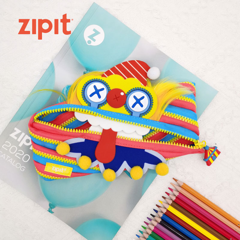ZIPIT Nine Wood Debris Social Brand United Line Down The Same Clown 2021 Bestselling Monster Pull Chain Pen Bag Creative Personality Children Large Capacity Schoolboy Stationery Splicing PVC Lead Pencil Case