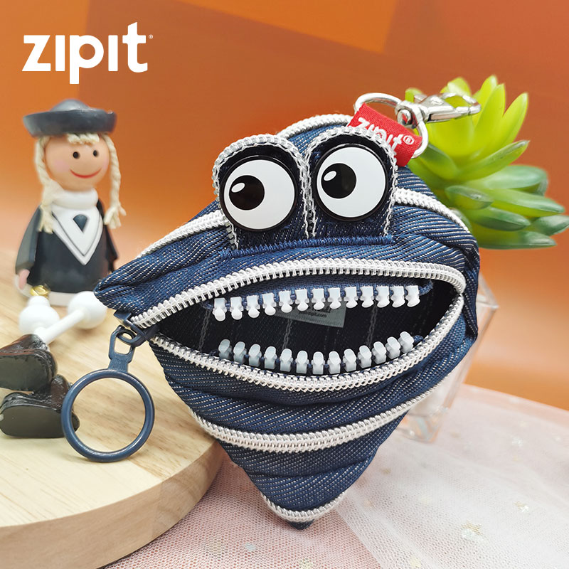 ZIPIT zipper coin purse student wallet mini creative coin bag green hair ball monster children big mouth monster key bag accessories