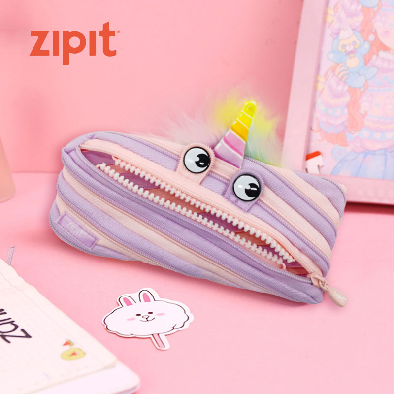 ZIPIT Nine Wood Debris Society Offline The Same Limited Powder Purple Unicorn Laced Pen Bag Monster Laced Bag Creative Student Stationery