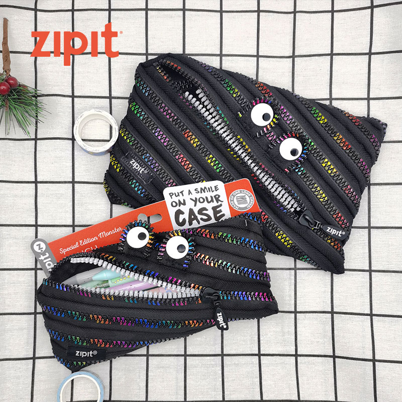 ZIPIT Classic Black Rainbow Series Laced Pen Bag Creative Student Stationery With Strange Pen Box Large Capacity Pop Kid's Pen Box Oversize Rainbow Can Be Satined