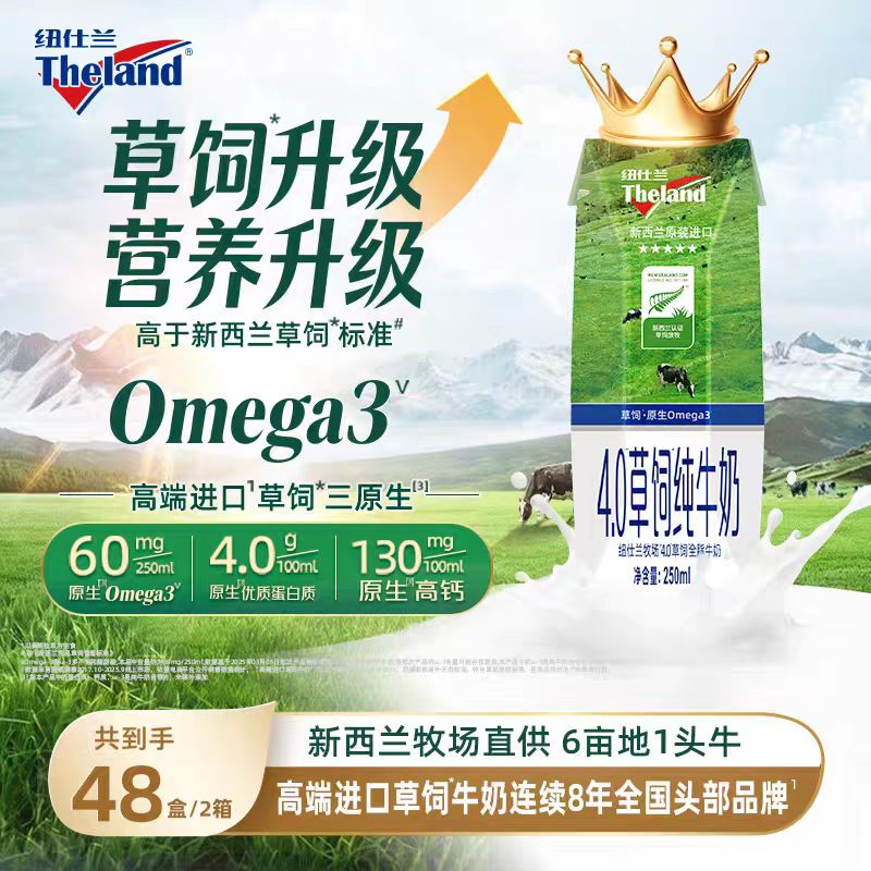 May-June 2026 New Zealand Original Imported High-Calcium Pure Milk Full-Fat 4.0 Protein 250ml*48