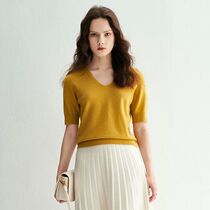 Naizaiga 100 cashmere Seamless Solid V-neck short Sleeve