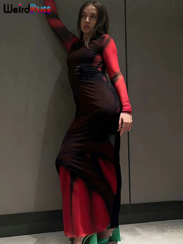 Странная Кошка Женщина Макси Платье see-through кокетта