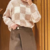 Women sweater pullover autumn winter oNeck knitted plaid