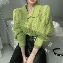 Woman Knit Turn-down Collar Pullover Sweater Female Knitted