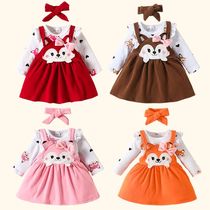 Autumn Winter Baby Romper Suspender Dress Bowtie Sets