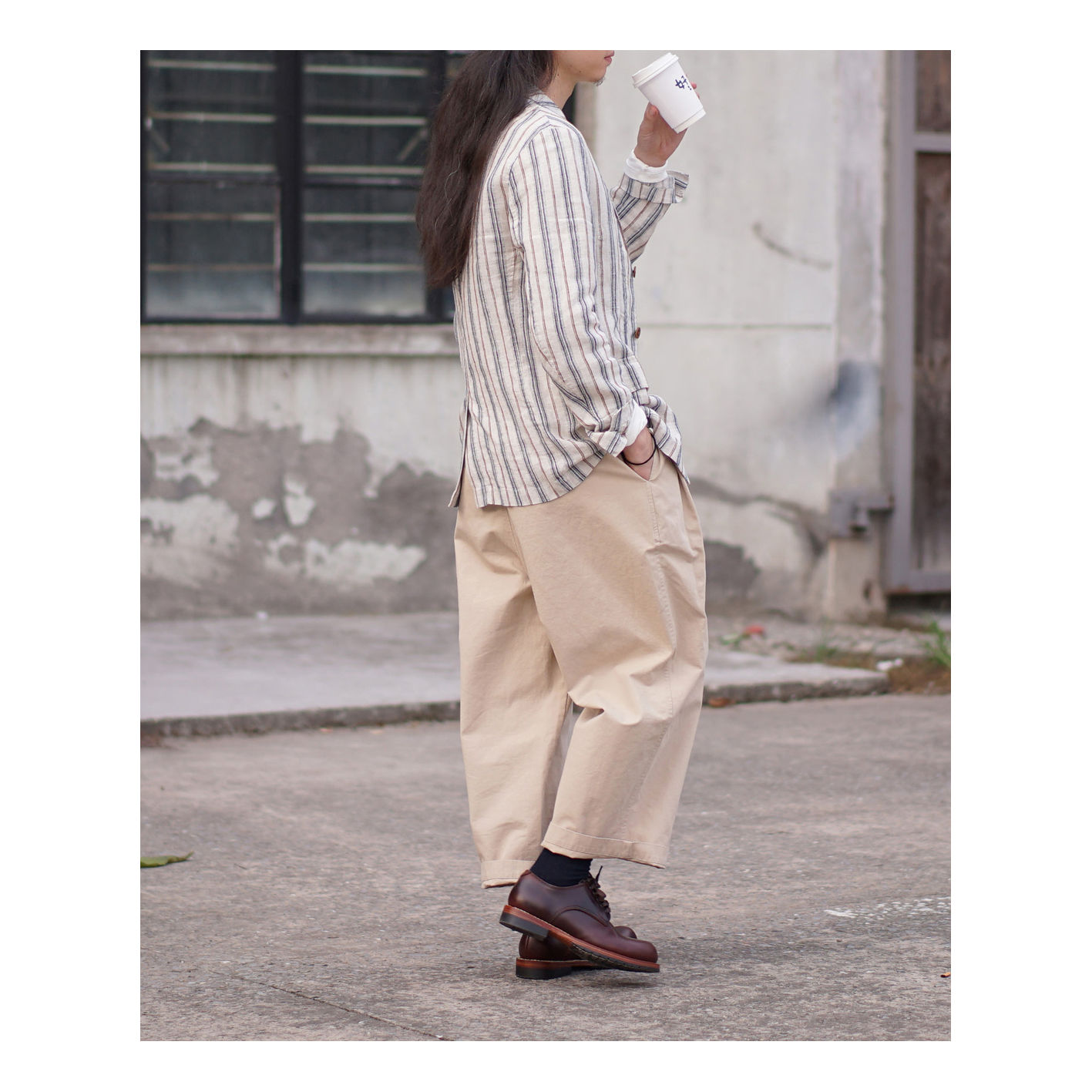 Relax Wide Leg Pants Four pleat loose casual tapered wide