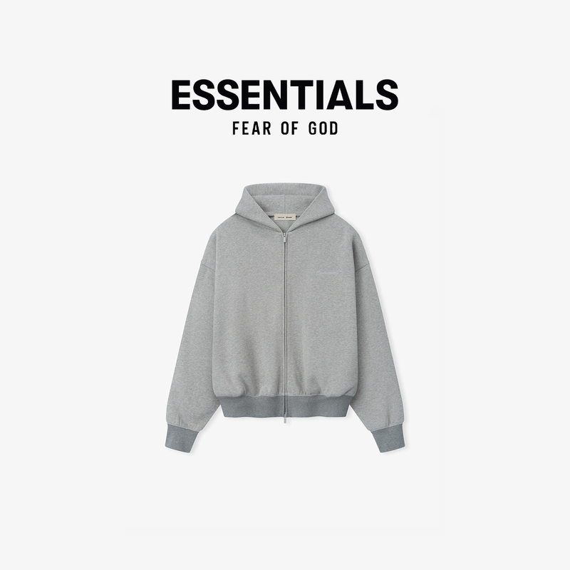 【American Street Style】Fear of God Essentials 26Sp Embroidered Zip-Up Hoodie Sweatshirt
