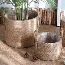 Nordic rattan woven flower basket decoration fiddle leaf flower pot ornaments straw green plant large set of pots floor-standing large flower pots