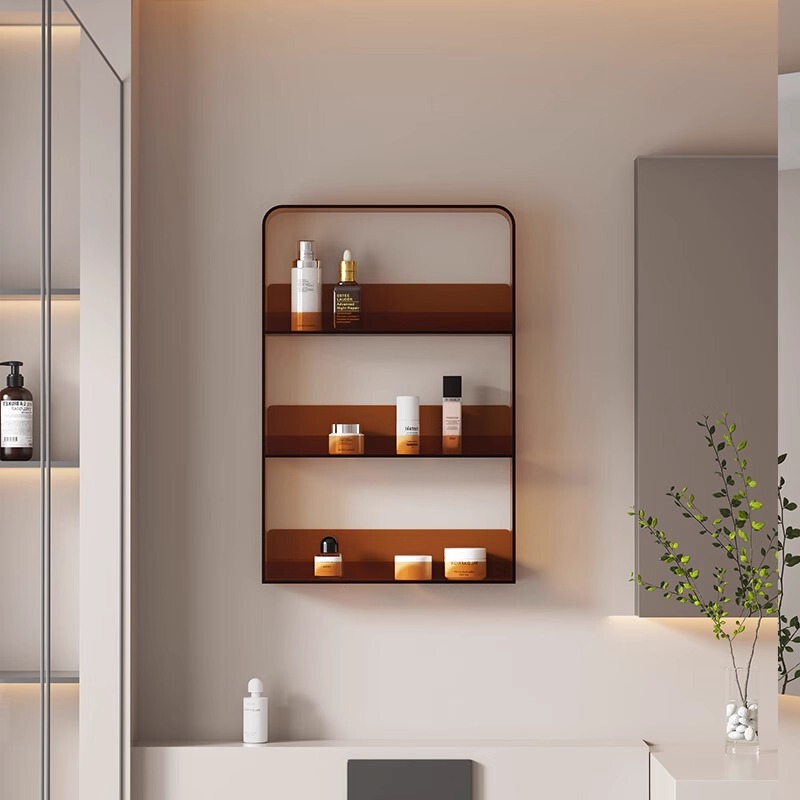 No-Drill Acrylic Transparent Wall-Mounted Storage Rack for Bathroom, Washbasin, and Cosmetics