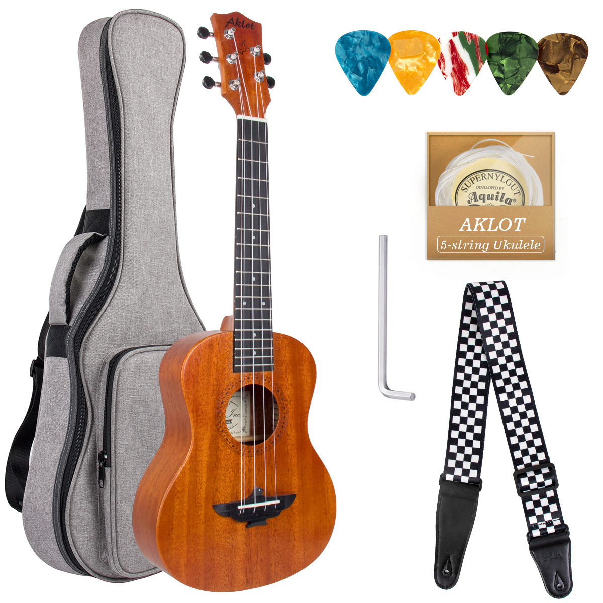 Aklot 5-string 27-inch ukulele LOW-G mahogany ukulele advanced adult delivery paddle holding baby bag