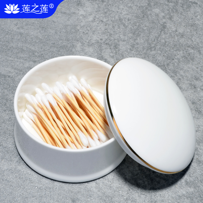 Lotus Lotus Chinese Creative Desktop Containing Box Bone porcelain cotton stick box First accessories box Makeup Cotton Box Cosmetic containing box