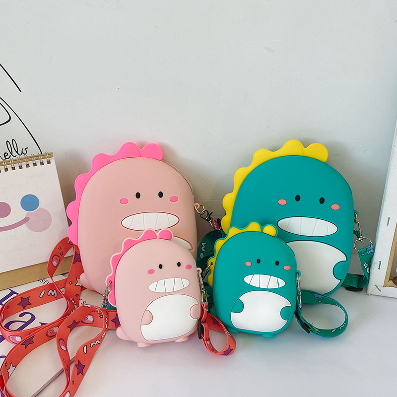 Small Dinosaur Silicone Zero Wallet Woman Little Mini Korea Cute Skew Cross Key Pull Chain Cartoon Children New Bag