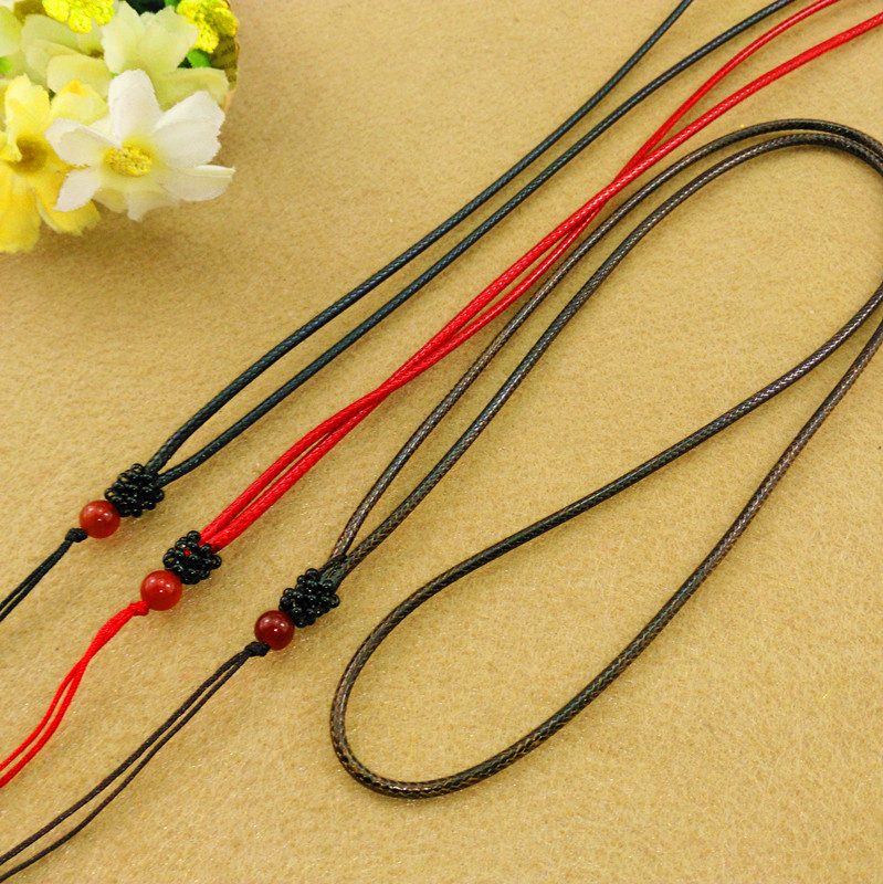 Leather rope red agate necklace rope sweater chain jade emerald beeswax pendant men and women models handmade pendant lanyard