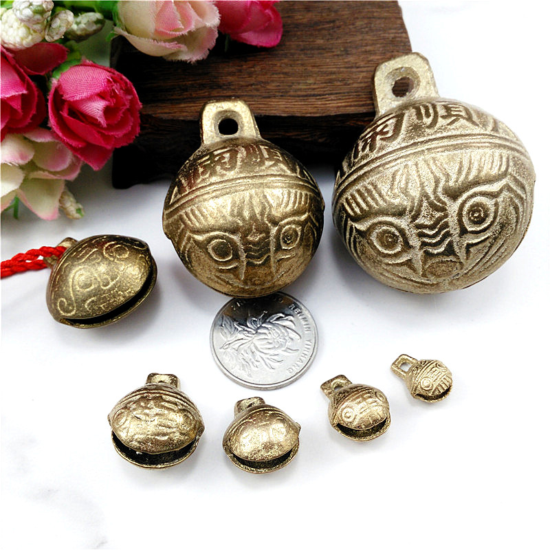 Tiger head bell diy jewelry accessories hand bell pendant copper bell pet pendant bracelet retro copper bell