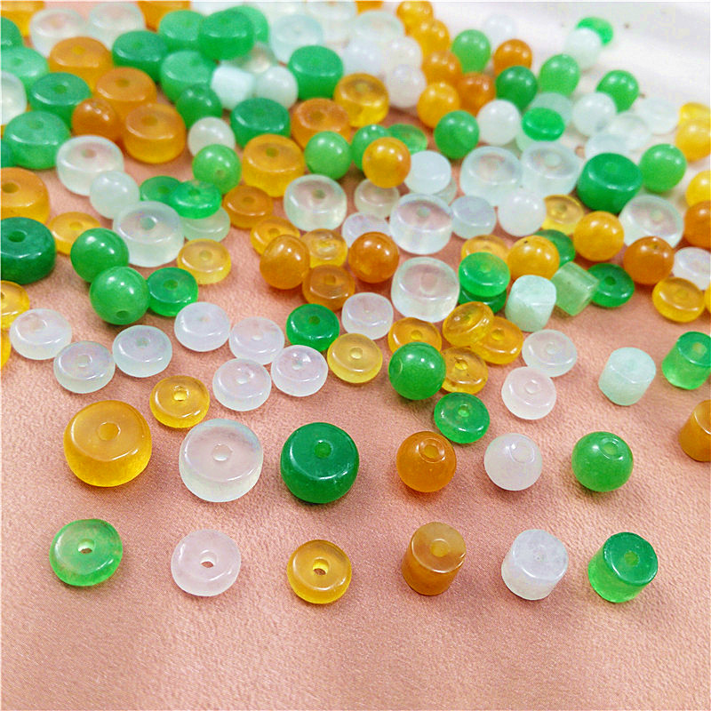 Jade three-color wheel jade through round bead separator green natural small safety buckle DIY hand-woven jade accessories