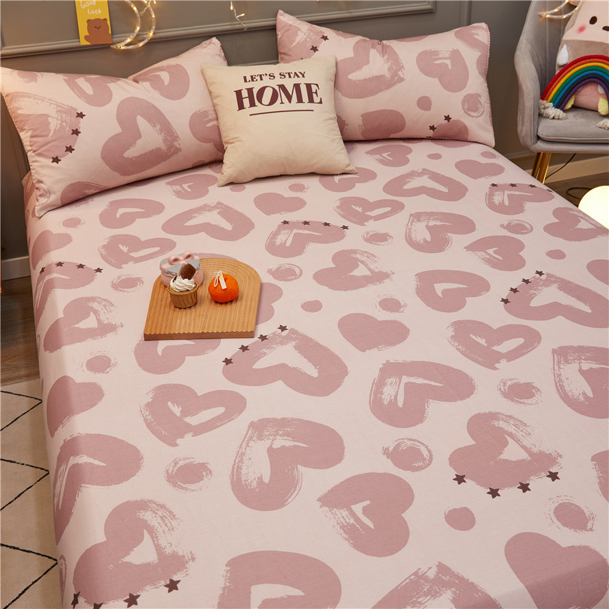 Cute Love Pure Cotton Fitted Sheet One Piece Cotton Children's Bedspread Bed Sheet Thickened Three-piece Set Simmons All Inclusive