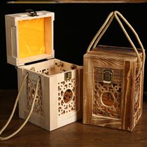 Wine bottle packing complete retro liquor wood box packing gift box hollowed-out wine box minimalist environmentally-friendly wooden box portable box