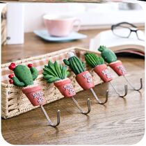 Net Red Hook Brief Modern Potted Cactus Stainless Steel Powerful Adhesive Hook Kitchen Living-room Free From Punching and No Mark Sticker