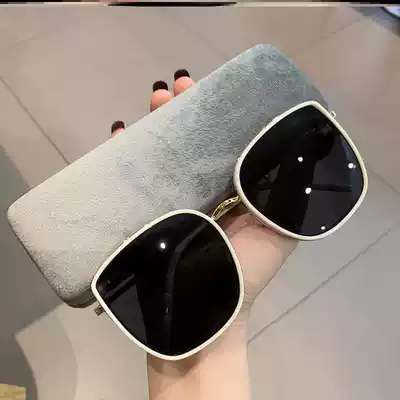 French sunglasses advanced sense female anti-UV retro modern simple style white edge glasses big face thin square glasses