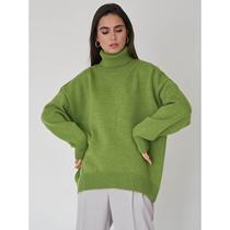 Cross-border solid color turtleneck sweater 2023 European and American autumn and winter loose knitted sweater Ins Amazon pullover sweater for women