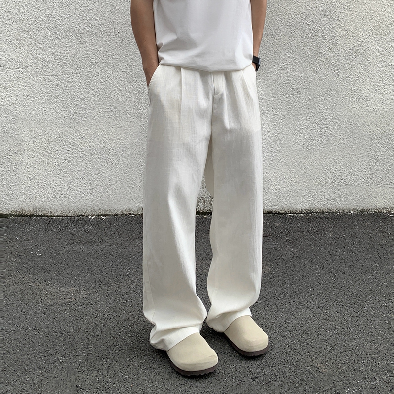 Grozny Lyocell Linen Pants Old Money Style Pleated Casual Loose White Straight-Leg Dress Pants All-Season Long Pants