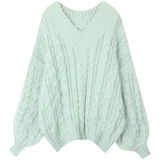 Брендовый трикотажный демисезонный зеленый свитер, оверсайз, V-образный вырез, увеличенная толщина, большой размер