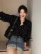 French-Style Black Polka Dot Shirt for Women, Spring and Autumn, Petite Long-Sleeve Shirt, Loose Fit, Slimming Design, Unique Top
