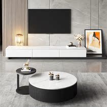 Italian Minimalist Rock Plate Round Tea Table Debriefing Nordic small family Living room Light Luxurious Flex TV Cabinet Combo