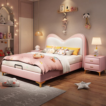 Childrens bed genuine leather girl princess bed 1 5 m Brief about single bed girl bed Pink Children Room Butterfly Knot Bed