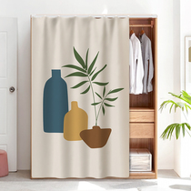 Open wardrobe shielded curtain magic sticker dust-proof pull-curtain cabinet door curtain cloth curtain cloakroom free of perforated curtain