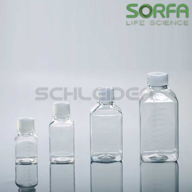 SORFA 125/250/500/1000ml方形血清瓶培养基方瓶 PET带刻度 硕华