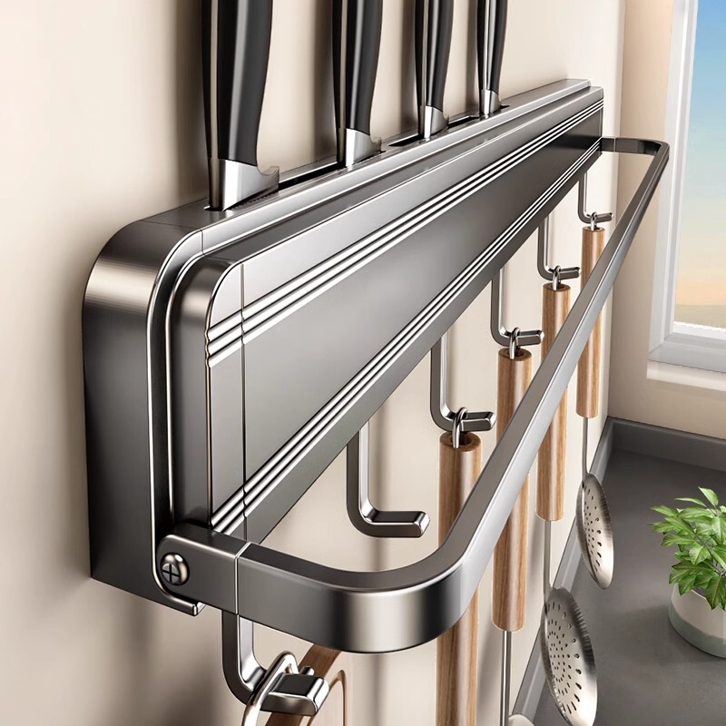 German Knx Kitchen Hook Rack, No-Drill Storage Rack, Wall-Mounted Multifunctional Knife Holder, Kitchen Utensil Organizer for Spoons and Spatulas