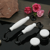 Ceramic handle white ceramic black handle European modern simple pastoral single hole handle cabinet door drawer