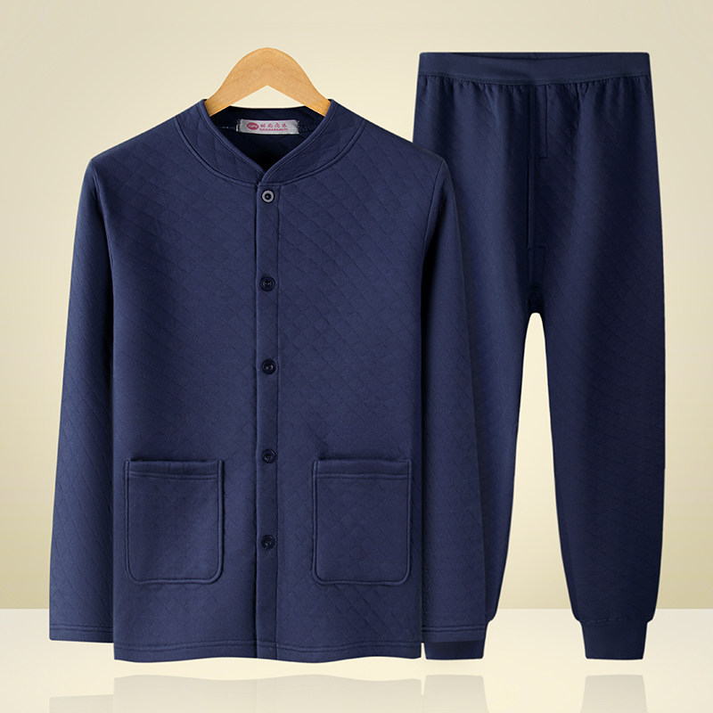 Three Gun Official Middle Aged Men's Warm Underwear Suit Clip Cotton Thickened Pure Cotton Big Size Pair Cardiovert Seniors