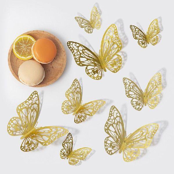 12Pcs/Set 3D Hollow Butterfly Wall Sticker Gold Silver RoseTaobao