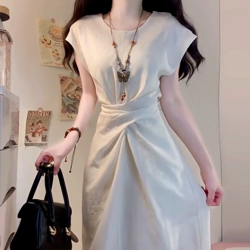 Белое летнее платье без рукавов, приталенный корсет, длинная юбка, подходит для подростков