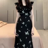 Гаечный ключ, летний черный корсет, длинная юбка, изысканный стиль, французский стиль, цветочный принт, подходит для подростков