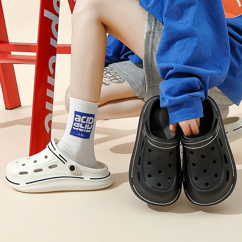 Japan's thick bottom dongle shoes women's summer outwear 2022 new non-slip wear resistant Baotou beach Stomach-toe Slippers women