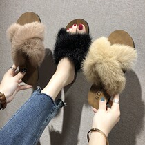 Japanese Fur Slippers Women Wear 2022 New Rabbits Hair Tide Shoes Spring Home Rabbit wool slippers Sub-autumn Summer