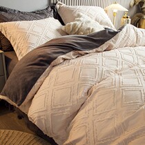 Japanese winter thickened coral flannel bed Three-four pieces of winter ab face gushed milk suede bed linen