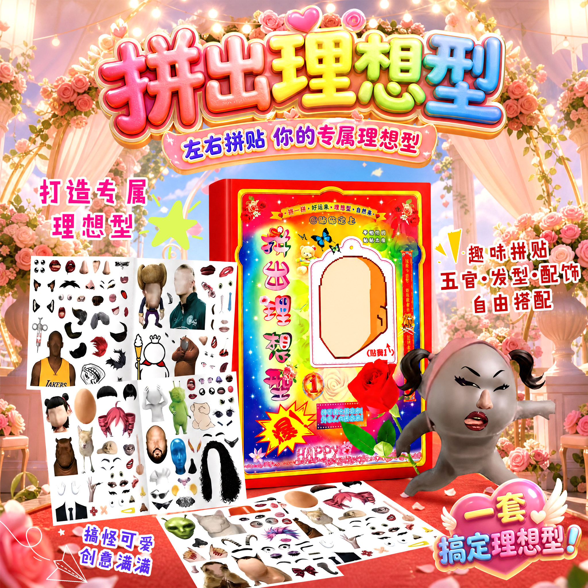 拼贴出理想型趣味换装贴纸2026新款网红爆款搞笑手账素材装饰贴画
