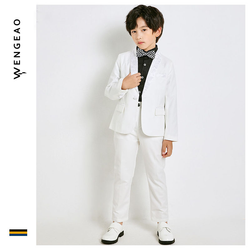 Children's handsome dress set Spring and Autumn Boys Wedding Flower Boy Black and White Suit Piano Host Performing Suit